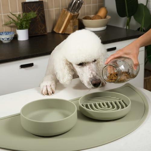 Slow Feeder Dog Bowl - Silicone Dog Bowl, Medium, 7.5" x 1.5" - Sage - color: Sage - Rainbow Design, size: Medium (7.5” Across x 1.5” Tall)