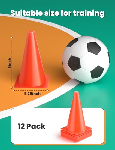 GHB Soccer Cones 7" 9" of 12 24 Pack Disc Soccer Sport Cones - color: 9" 12Pcs orange