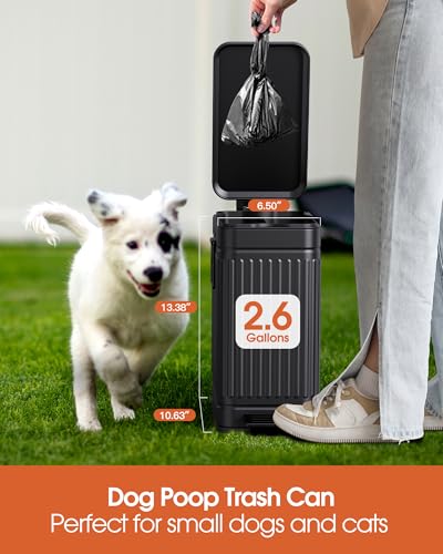 Small Trash Can with Lid, 2.6 Gal Dog Poop Trash Can, Black - color: Black, size: 2.6 Gallon