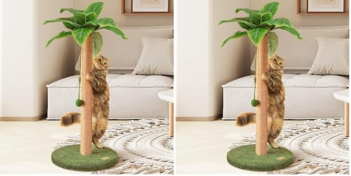 Meowoou Cat Scratching Post 33 Inch Tall Cat Scratcher for Indoor Cats Adults,Small Cat Tree Tower Sisal Rope Kitten Scratch with Interactive Hanging Ball (Pack of 2) - size: 33 in Green Post (Pack of 2)