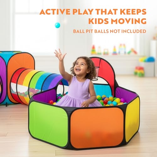 Playz 5pc Pop Up Play Tent and Crawl Through Tunnels for Kids w/Carry Bag - color: Rainbow Multicolor