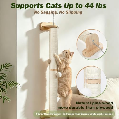 EMUST Cat Wall Scratcher 2 Pack 66", Tall Sisal Scratch Post for Large Cats - size: 66 inch