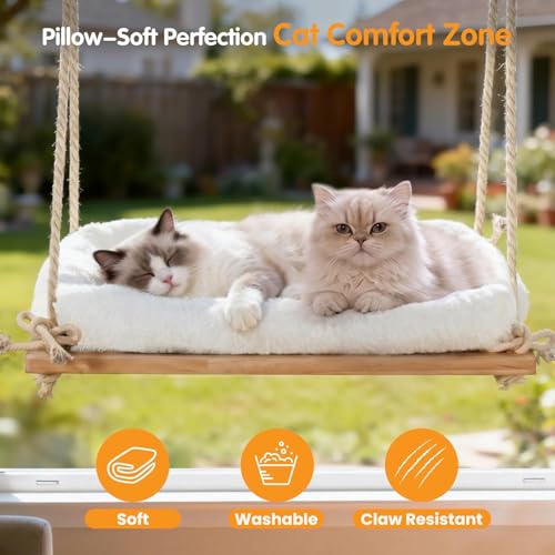 Large Cat Window Perch Hammock, Solid Wood Seat & Plush Cushion - size: Suction Cup Mount - Large