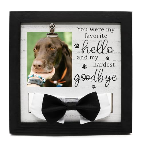Pet Loss Gift – 9 x 9” Memorial Sympathy Frame with Collar Holder & Card, Remembrance Gift for Loss of Dog or Cat, Rainbow Bridge Keepsake
