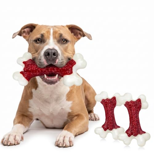 Kseroo 2-Pack Dog Toys for Aggressive Chewers Medium/Large Breed, 8-Inch Solid Nylon Dog Chew Bones, Beef Flavored Tough Dog Toys for 20-90lb Dogs, Red - color: 2PC-Beef-Red