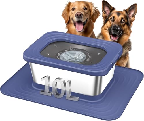 Decflow 10L Stainless Steel Dog Water Bowl, No Spill Anti-Splash Bowls - color: Blue