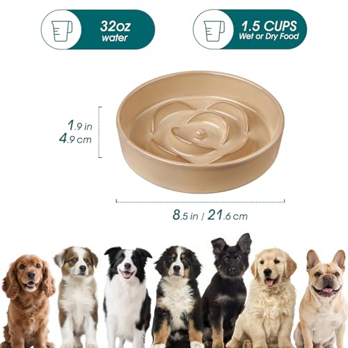 vancasso Ceramic Slow Feeder Dog Bowl, 1.5 Cup Puzzle Dish for Medium Breed - color: Khaki, size: M - 1.5 Cups