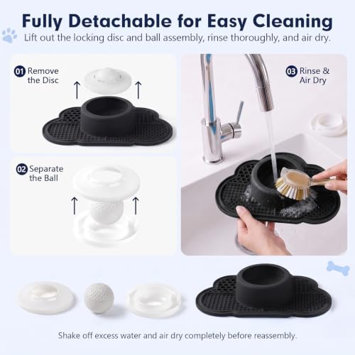 Anti-Slip Slow Feeder Dog Bowl and Lick Mat with Rolling Ball - color: Black