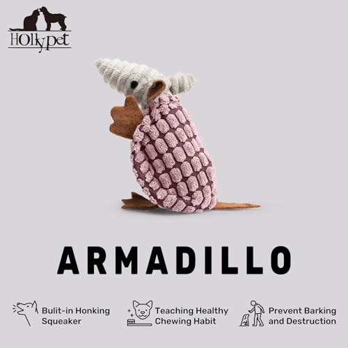 Hollypet Armadillo Squeaky Puppy Dog Toys for Small Medium Dogs, 6" - color: Pink, size: 6 IN
