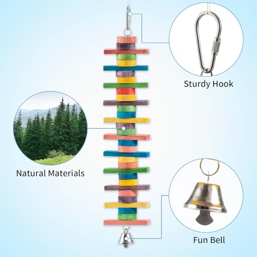 2 PCS 14.37" Multicolored Bird Toys - Natural Wooden Block Chew Parrot Toys - style: Style 2