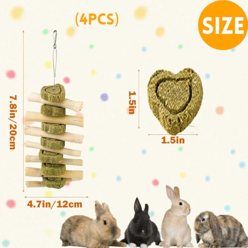 kathson Natural Bunny Toys for Rabbits,4 PCS Hanging Rabbit Chew Toys Treats with Timothy Hay Cakes & Sweet Bamboo Stick,Reduce Boredom,Keep Dental Health,Chewing Toys for Guinea Pigs Bunny Hamster - color: 【Style D】