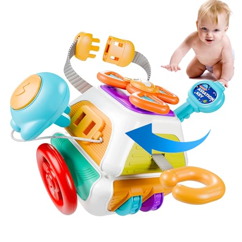 Montessori Busy Cube for Toddlers,Car Travel Toys Busy Board Activity Cube,Kids Educational Birthday Gifts Sensory Baby Toys 18+ Months (Decahedron)