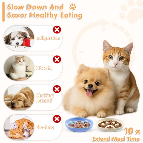 Cat Slow Feeder Bowl Set,2 Pcs Pastel Series Cat Plate for Dry and Wet Food - color: Cat's Paw-A