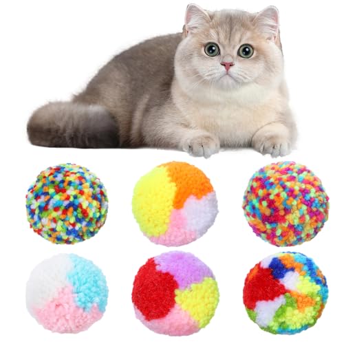 6 Pack Cat Pom Pom Balls, Color Cat Ball Toys for Indoor Cats