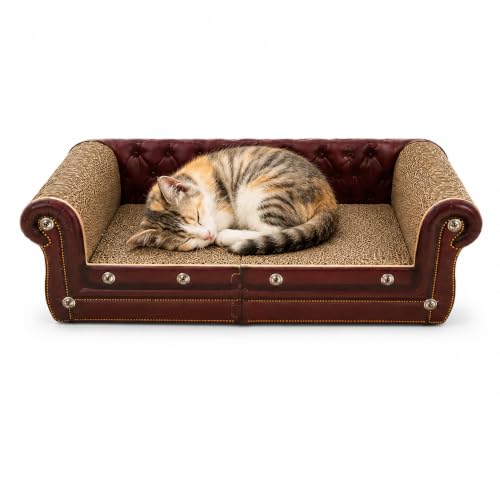 COOZMENT Scratching Sofa, Couch Shaped Thick Scratching Cardboard, Lounge Bed for Indoor Rest&Play, Sofa Scratcher Pad (Brown, 22.4" L X 12.2" W X 6.3" H) - color: Brown-Small