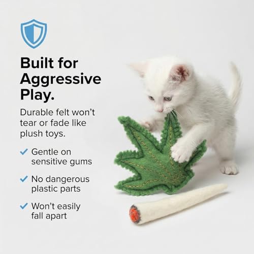 Glaciart One Catnip Joint & Leaf Cat Toy Set | Crack for Funny Kittens, Stimulating Toys for Boredom, Exercise & Play | Filled w/Organic Catnip to Excite/Calm Kitty | Organic Idea - color: Joint & Leaf Set