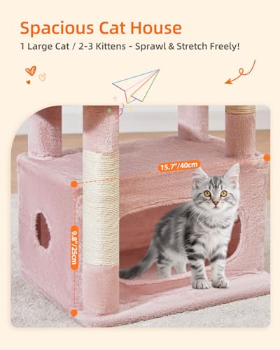 Taoqimiao Cat Tree, 38.5In Cat Tower for Indoor Cats, Suitable for Kittens - color: Pink and Blue, size: 38.5 Inches