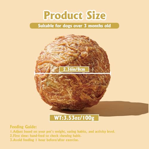 Dog Treats Balls, 2Pcs Duck Wrapped Rawhide Balls,Egg Yolk Center,200g+