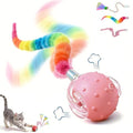 Automatic Chirping Cat Ball, 3 Interchangeable Tails for Indoor Cats, Pink - color: P02 Pink