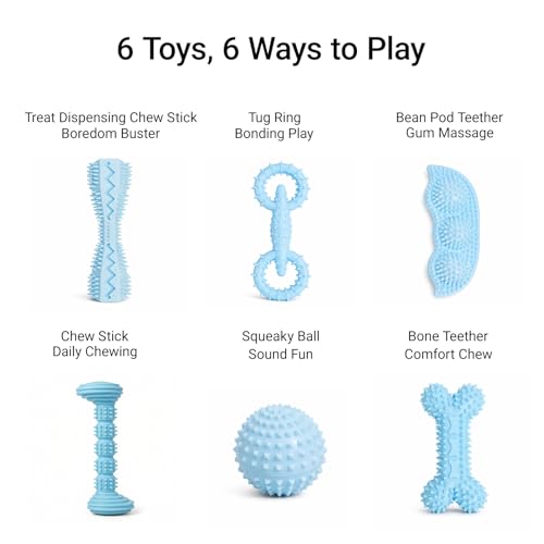 Puppy Chew Toys 6 Pack, Soft TPR Teething Set for Small Dogs, Blue - color: Blue