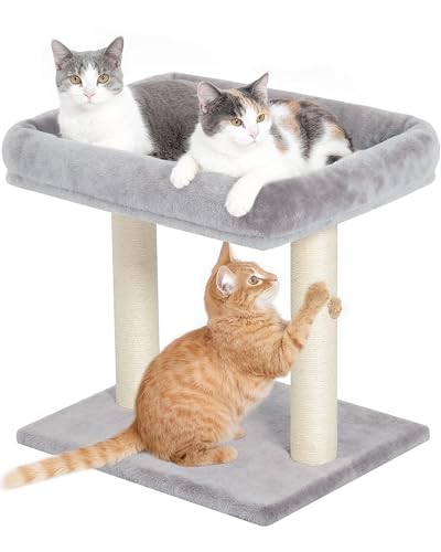 19" Small Cat Tree with Scratching Post for Indoor Cats with Perch - color: Light Gray