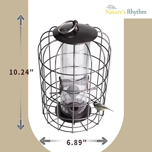 Nature's Rhythm Outdoor Hanging Bird Feeder Cage PC Tube Squirrel Proof Wild Bird Feeder with Large Metal Seed Guard Deterrent Green - size: PC Tube Bird Feeder