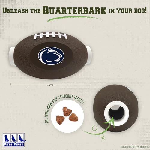 Pets First NCAA Penn State Nittany Lions Football Treat Dispensing Toy for Dogs and Cats, Rubber Ball Pet Toy, Interactive Fun Doggie Treat Toy, Natural Rubber Feeding Toy - color: Penn State Nittany Lions