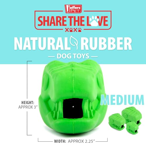 Jeffers Pet Natural Rubber Dog Chew Toy – T-rex Shape, Medium - Treat Dispensing, Vanilla Scent, Durable, Non-Toxic, Dishwasher Safe, Interactive Fetch & Tug Toy, Dental Play - Perfect for Training - color: Green, size: Medium