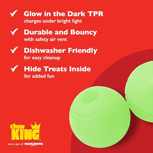 Chew King by Mammoth Set of 2 Glowing Fetch Ball, Durable Bouncy Interactive Toy for Pets & Dogs, Lightweight, 3 Inch, Fits Ball Launcher - color: 2-Pack, size: 3" (2 Pack)