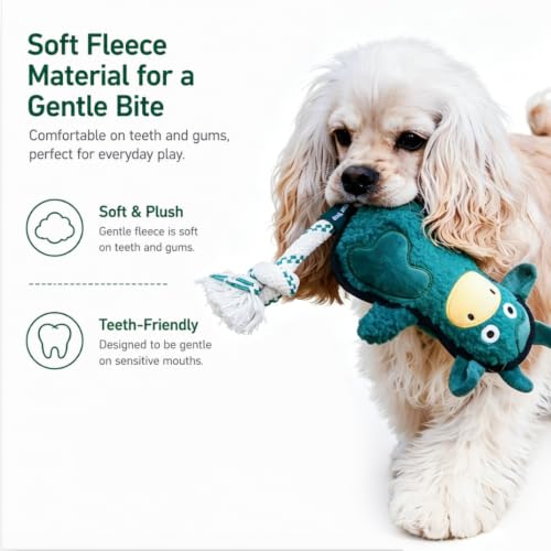 Green Sheep Squeaky Plush Dog Toy, Interactive Rope Toy with Recycled Materials for Tug, Fetch and Play, Medium to Large Dogs, Chew Toy, Cow - color: Cow