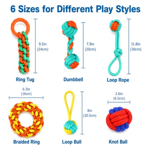 Aitmexcn Dog Rope Toys, 6 Pack Cotton Puppy Teething and Chew Toys - size: 6 Pack-Medium