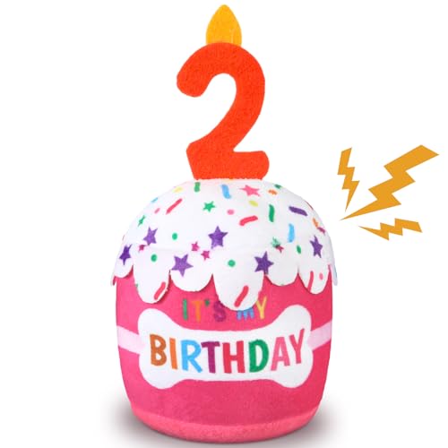 Dansydaisy Dog Birthday Cake Toy Squeaky Plush Gift,2nd,Pink - color: Pink, style: 2nd