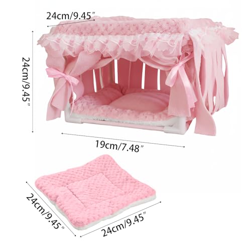 Guinea Pig Bed, Washable Small Animal Tunnel Hideouts with Curtains, Hamster Tunnel for Hamster Chinchill Small Bunny Ferret - color: Square stand nest pink