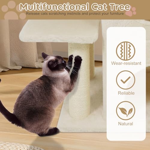 PETSITE Multi-Level Small Cat Tree, 33.5 Inches Tall with Sisal Scratching Posts, Double-Layer Condo, Side Basket, Dangling Ball and Upholstered Comfy Top Perch, Ideal for Indoor Cats (Beige) - color: Beige