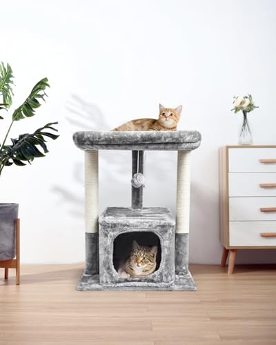 SYANDLVY 27IN Cat Tree for Indoor Cats Large Adult, Modern Activity Tower - color: Grey