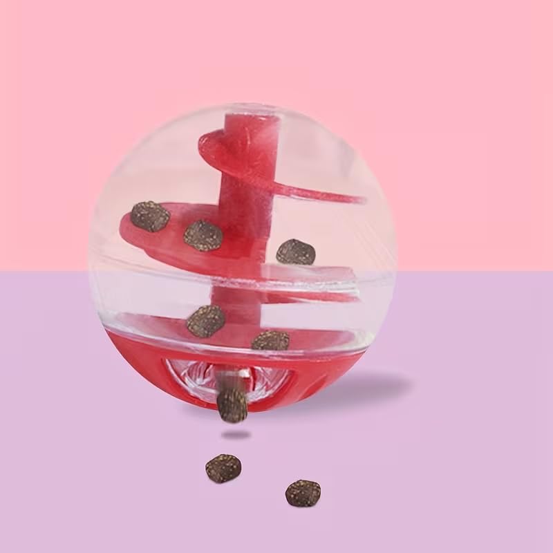 Spiral Pet Treat Dispenser Ball Toy for Cats, Adjustable Portion Puzzle Slow Feeder, Interactive Cat Treat Ball, Bite Resistant Self Entertainment IQ Toy for Indoor Kitten Training Mental Stimulation - color: red