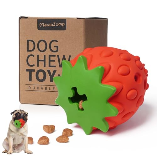 MewaJump Dog Rubber Chew Toys,Treat Food Dispensing Toy Puzzle Toys Ball - color: red strawberry