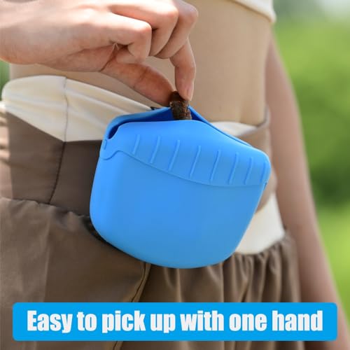 DONGKER Dog Training Bag,Silicone Half Opening Design Dog Treat Pouch with Clip for Dog Training Walking Hiking Hunting Traveling - color: blue