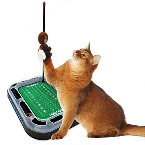 Pets First Cat Ball Track Toy Los Angeles RAMS Football Field CAT Scratcher Toy with Catnip Filled Plush Football Toy&Feather Cat Toy Hanging, Jingle Bell Interactive Ball Cat Chasing 5-in-1 Kitty Toy - color: Los Angeles Rams, size: One Size