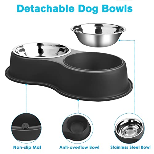 Epetslove Stainless Steel Dog Bowls Double Non-Slip Dog Water and Food Bowl - color: 1.Black, size: Medium-18oz