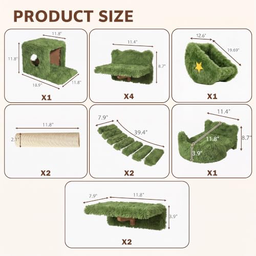 13-in-1 Cat Wall Shelves, Moon & Bridge Cat Wall Furniture, Green - color: Green, size: 13-in-1