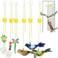6 pc Interactive Hanging Cat Toy, Self Play Kitten Toys for Indoor Kittens Retractable Bouncing Cat Bird Toy & Cat Feather Toy Attachments Hands-Free Cat Toy Wand Teaser Toys with Feathers