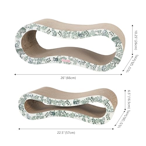 CSR1014F Suvi 26" Modern Cardboard Infinity 2-in-1 Lounge Bed Cat Scratcher with Catnip, Garden Cats - color: Green/Cream