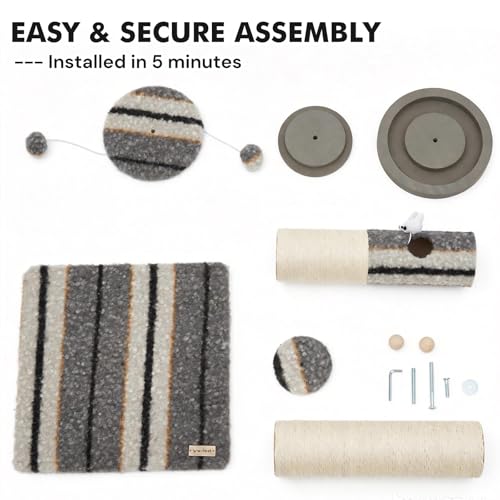 Woochpet Cat Scratching Post 34"Tall Grey Sisal Scratcher Tree With Cat Toy - color: Grey