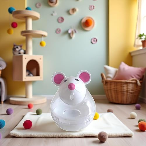 Beige Interactive Cat Toy, Mouse Shape Treat Dispenser, Food Storage Holder for Indoor Cats and Kittens, Cat Mice and Animals Toys for Pet Increases IQ Interactive & Food Dispensing