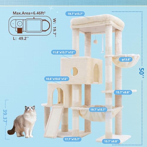 Hey-brother Cat Tree Tower with Plush Steped Condos, Big Platform, MPJ071M - color: Beige, size: 50 inches