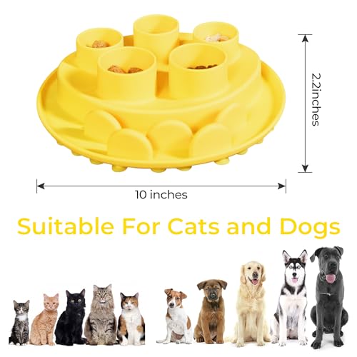 Puzzle Feeder Slow Feeder, Interactive Cat Puzzle Toy for Mental Stimulation, Dishwasher Safe Silicone Enrichment Toys, Reduces Boredom and Trains Intelligence, Yellow - color: Yellow