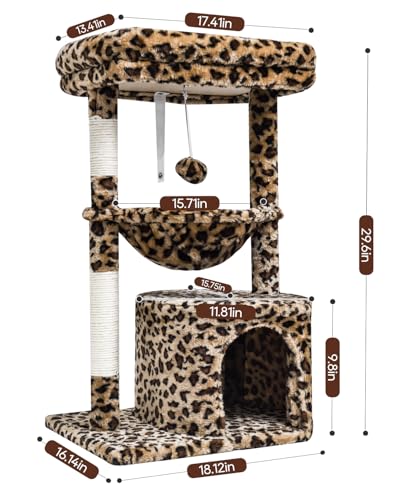 SYANDLVY Small Leopard Print Cat Tree for Indoor Cats, Modern Cat House - color: Leopard Print