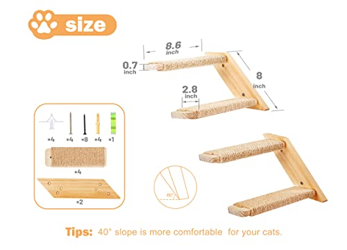 Cat Wall Steps 2-Pack, Two Step Cat Climbing Shelves, Wall-Mounted Reversible Stairway with Durable Sisal Scratching Rope, Ideal for Perching, Climbing, and Playing Furniture - color: 2 Pack 2 Steps