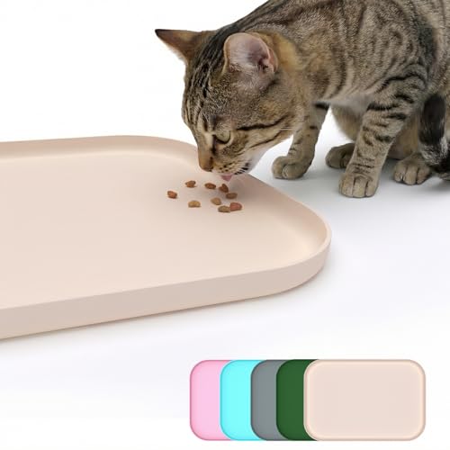BLESWIN Non-Slip Silicone Dog Food Mat for Food and Water, 18" x 12" Raised Edge Pet Feeding Mat - Waterproof Dog Bowl Mat Easy Clean for Floor Protector,Beige - color: Beige, size: 45 x 30 cm